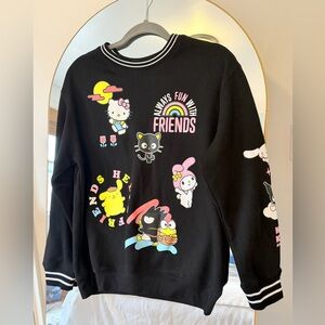 NWOT Sanrio Black Sweatshirt with Colorful Characters Adult Size Small